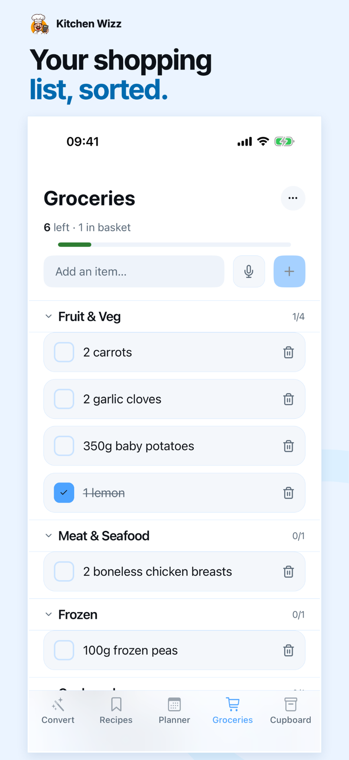 Your shopping list, sorted — App Store listing screenshot